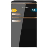 Cecotec Kleiner Kühlschrank 2-türiger Kühlschrank - Retro 86L Bolero CoolMarket 2D Origin 86 Black E. 89,3cm Höhe und 48,7cm Breite, Energieklasse E, Eisfach, Innenbeleuchtung und Chromgriff, Schwarz