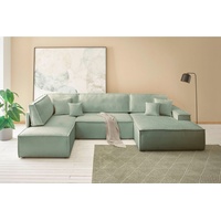 andas FINNLEY U-Form XXL 329 cm, Schlafsofa / Bettkasten«, grün