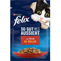 FELIX So gut wie es aussieht Katzenfutter nass in Gelee, mit Rind, 26er Pack (26 x 85g)