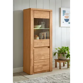 Home Affaire Vitrine HOME AFFAIRE "Burani", braun (eiche teilmassiv), B:60cm H:145cm T:35cm, Holz teilmassiv, Schränke, Vitrine, grifflose Optik