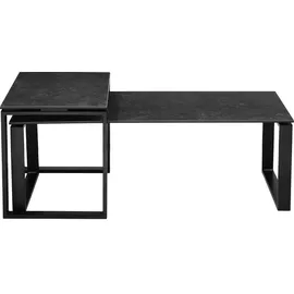 Hom ́in Hom`in Couchtischset, Schwarz, Dunkelgrau, Metall, Glas, Keramik, 2-teilig, rechteckig, rostfrei,