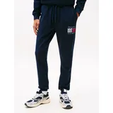 Tommy Hilfiger Sweathose TOMMY JEANS "TJM RWB FLAG", Herren, Gr. XL, N-Gr, schwarz night navy, Web, Obermaterial: 100% Baumwolle, normal, Hosen Sweathose, Jogginghose, Print, elastischer Bund, slim fit