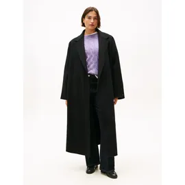 Tommy Hilfiger Curve Kurzmantel TOMMY HILFIGER CURVE "CRV DF WOOL REG BELTED MIDI COAT", Damen, Gr. 52, schwarz, Web, Obermaterial: 60% Wolle, 40% Polyester, unifarben, wadenlang, V-Ausschnitt, Mäntel Kurzmantel, in großen Größen, aus reiner Wolle