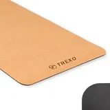 TREXO Yoga Kork TPE Yogamatte 183 cm, 6 mm dick Schwarz, für Indoor Club Pilates Stretching Gymnastik YM-C01C