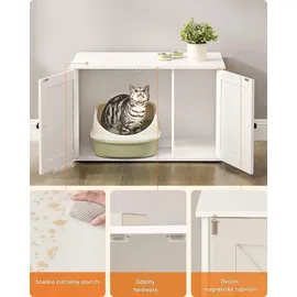Songmics Feandrea Katzenhaus, Katzenklo-Schrank mit herausnehmbarer Trennwand, Tisch, 80 x 53 x 50 cm, weiß