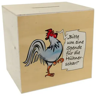 speecheese Spardose Spardose aus Holz mit Hahn Motiv in blau zum Thema Trinkgeld und