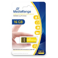 MediaRange USB 2.0 Speicherstick 16GB - Nano-Stick Mini USB Flash-Laufwerk mit Büroklammer Funktion, externe Speichererweiterung mit Lesegeschwindigkeit von bis zu 14 MB/s, Farbe Gelb
