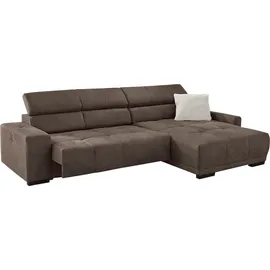 Jockenhöfer GRUPPE Le Mans L-Form elektromotorischer Sitztiefenverstellung/30 cm/31,5x110 cm)", Luxus-Microfaser Lederoptik Ottomane beidseitig braun/dunkelbraun