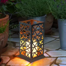 ETC Shop Led Solar Steh Hänge Lampe rost grün Terrassen Leuchte Feuereffekt Außen Garten Laterne