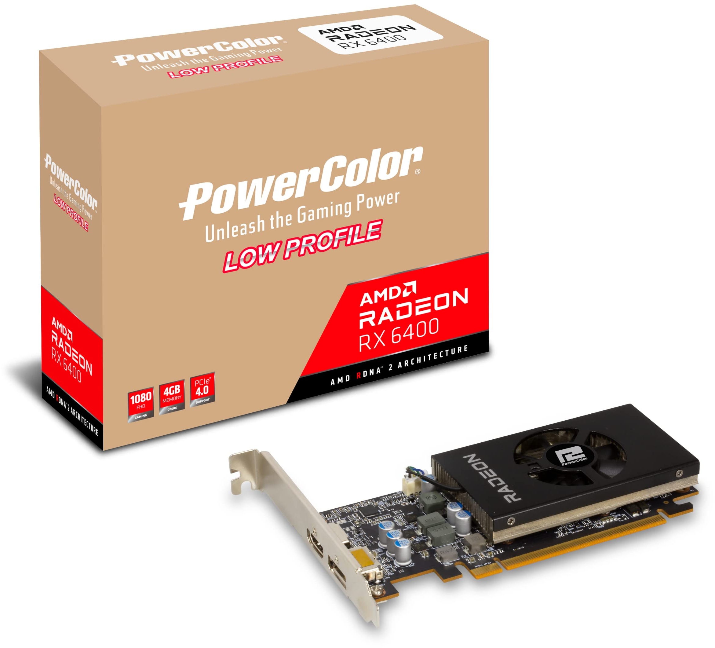 PowerColor Radeon RX 6400 Low Profile 4G (Gaming-Grafikkarte, 4GB, AXRX 6400 LP 4GBD6-DH), Mehrfarbig