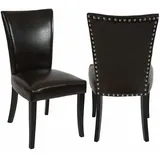 2er-Set Stuhl Lehnstuhl Chesterfield, Esszimmerstuhl, Nieten Kunstleder, braun