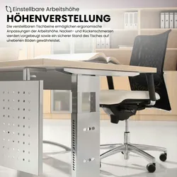 bümö manuell höhenverstellbarer Eckschreibtisch Eiche, Schreibtisch L Form 200x120 cm - Eckschreibtisch höhenverstellbar, L Schreibtisch, PC-Tisch