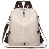 JSNOM Damen Rucksack Elegante Leder: Rucksack Damen Casual Wasserdichte Kleine Daypack für Universität Schule Arbeit Einkaufen für Frauen (Beige)