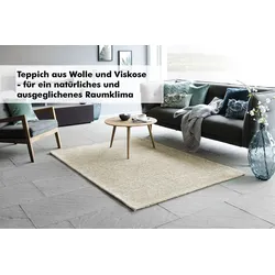 Teppich BARBARA BECKER "Brave" Gr. 5, beige (creme), B:160cm H:12mm L:230cm, Viskose, Wolle, Teppiche, Handweb, Material 50% Wolle, 50% Viskose, handgewebt, melierte Optik