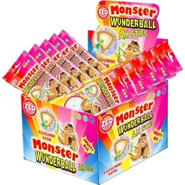 lollis ZED Monster Wunderball Fruity am Stiel mit Kaugummi Kern 60g 16er Pack