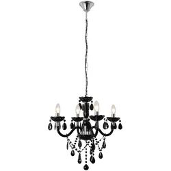 SALESFEVER Kronleuchter "Matteo", schwarz, Ø 52cm H: 120cm, Lampen, 4 Flammen aus schwarzem Acryl-Glas