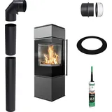 Freistehender Ofen KRATKI REN S Links 7kW Ø150 Schwarz Set - Schwarz