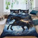 Generisch Tierisches Pferd Bettwäsche 135X200 cm Kinder Junge Mädchen 3D Effekt Bettbezug Jugendliche Bettwäsche-Set Mikrofaser Bettbezug Mit Reißverschluss Und 2 Kissenbezug 80X80Cm