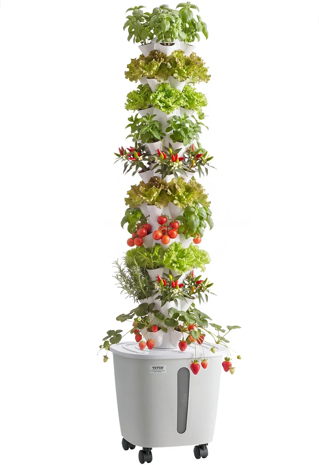 VEVOR Hydroponik-Turm, 50 Pods, Hydrotower 10 Ebenen, Hydroponik-Anbausystem-Set mit App-Steuerung, Rädern, 20-L-Wassertank & Pumpe, Hydroponic Tower für Kräuter, Obst & Gemüse im Innenbereich