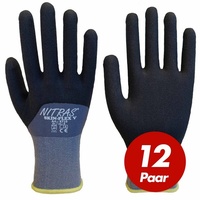 Nitras Nitril-Handschuhe NITRAS 8710 Skin-Flex V Strickhandschuh 3/4 Spezalbeschichtung-12 Paar (Spar-Set) grau|schwarz 9