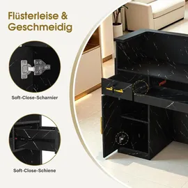 Barberpub Empfangstheke mit 3 Schubladen & 1 Schrank, Empfangstisch mit Beleuchtung, Abschließbar, Rezeptionstheke Kassentheke,R9759 (schwarz-gold)