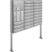 AL Briefkastensysteme 21 Fach Premium Edelstahl Stand Briefkasten Anlage mit Klingeln, Post A4, modern, robust, wetterfest, Artikelnummer: 132T21S3KS