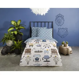 Good Morning "Robo", blau, B/L: 100cm x 135cm, 1 Stk., 1 Stk., Renforcé, B/L: 60cm x 40cm, 2 teilig, bunt,