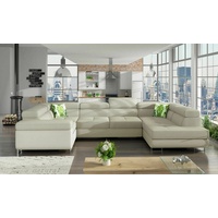 JVmoebel Ecksofa Design Ecksofa Schlafsofa Bettfunktion Couch Leder Polster Textil, Mit Bettfunktion beige|weiß