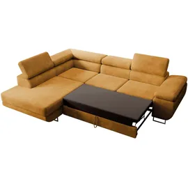 Selsey Stevil - L-Sofa mit Schlaffunktion, Bettkasten, Ottomane rechts, Veloursbezug Creme