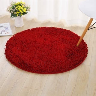 Willlly Runden Chenille Badematte Super Weicherbad Teppiche Anti Rutsch Bequeme Waschbarer Badteppich Flauschiger Badezimmerteppich In Shaggy Optik 60Cm,Champagner (Color : Wein rot, Size : 80cm)