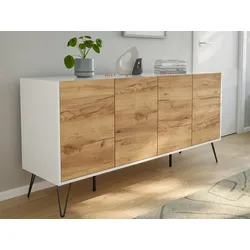 Raumwunder XL Sideboard Kommode Maxim 155cm stehend 4 Türen Weiß/Eiche Front