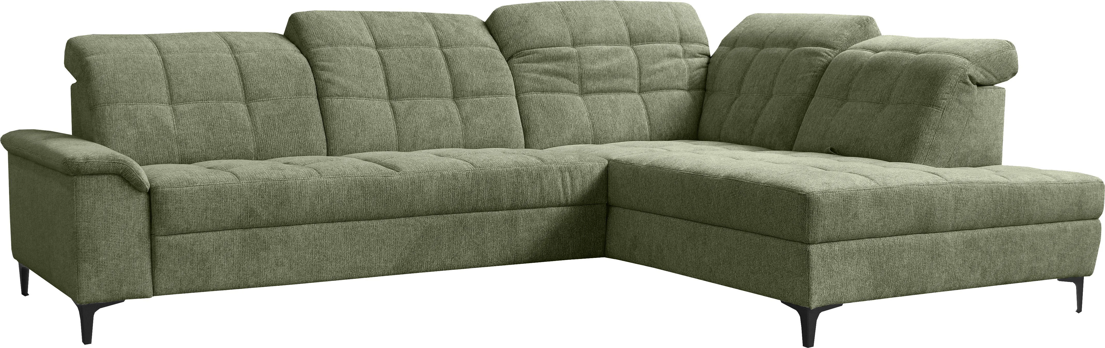 Ecksofa ALINA "Andra" Sofas Gr. B/H/T: 282cm x 102cm x 215cm, Chenille GFS, Ottomane rechts, ohne Sitzvorzug, grün (pastellgrün gfs 313) inkl. Rückenlehnenverstellung, wahlweise mit Sitzvorzug