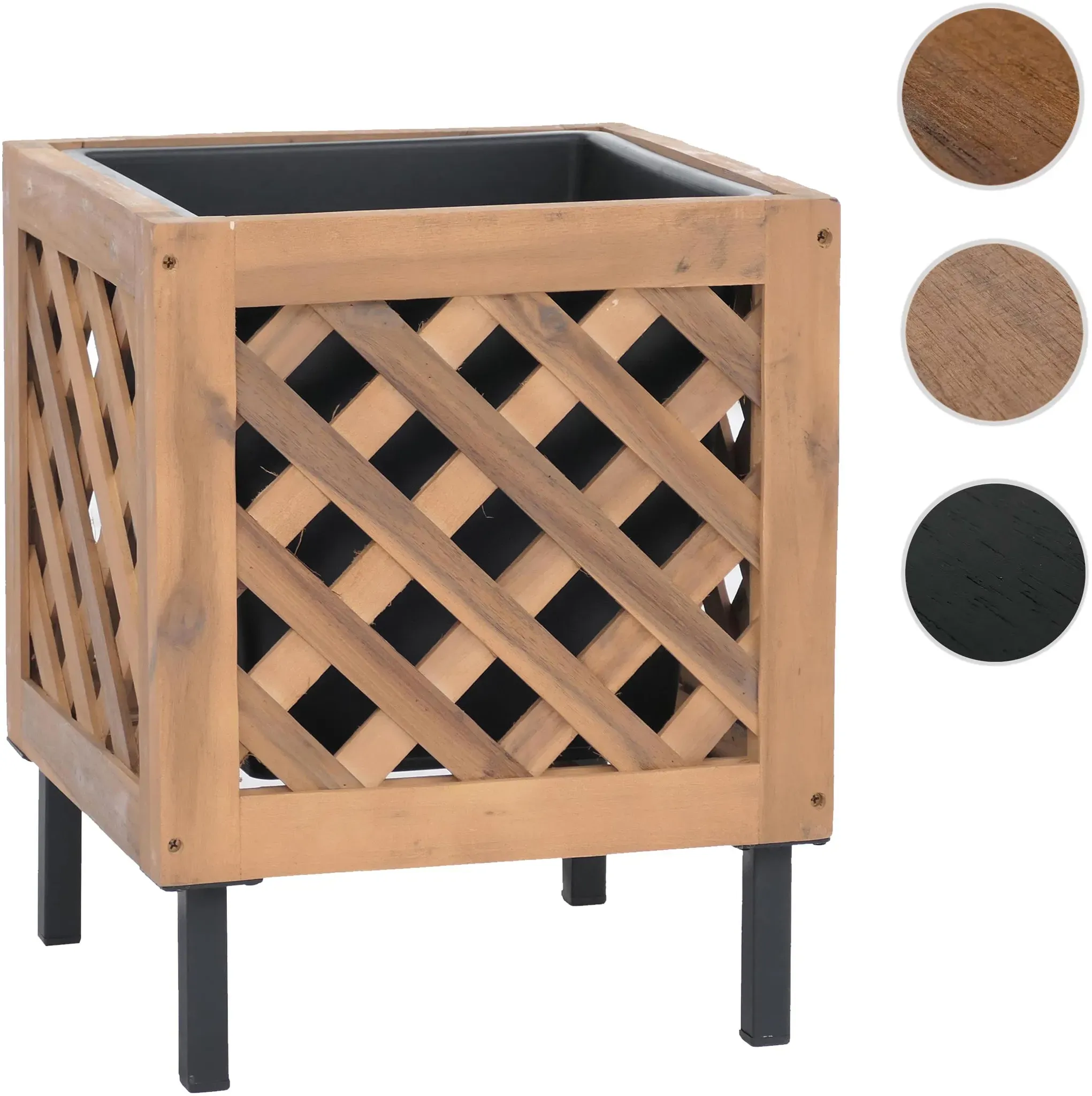 Pflanzkasten HWC-P86, Blumen-/Pflanzkübel Blumenkasten, In-/Outdoor Akazie Holz FSC®-zertifiziert 42x34x34cm ~ hellbraun