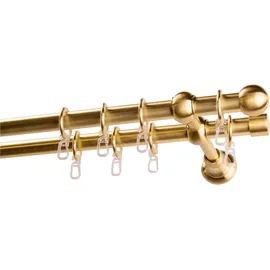 GARESA Gardinenstange Andrea gold (mattmessingfarben), L:140cm Ø:20mm, Metall, Gardinenstangen, Vorhanggarnitur, verlängerbar, Endknopf Kugel kurz, mit Ringen