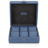 MODALO Uhrenbox GALLANTE 6 Uhren (Uhrenbox Uhrenkasten Uhren Aufbewahrung, Uhrenboxen 6 Uhren) blau