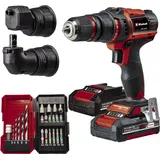 Einhell Akku-Bohrschrauber TE-CD 18/45 3X-Li+22 Power X-Change (18 V, 45 Nm, Winkelaufsatz, Exzenter Aufsatz, 22-tlg. Bitset, 2x2,0 Ah-Akku, Ladege...