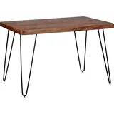 WOHNLING Esstisch BAGLI Massivholz Sheesham 120 cm Esszimmer-Tisch Holztisch Metallbeine Küchentisch Landhaus dunkel-braun - Braun