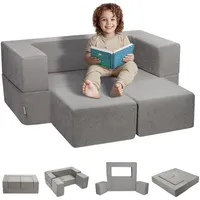 Vevor Spielsofa Kindersofa aus Chenille-Stoff Bausteine 4-teilig, Kinderspielsofa mit abnehmbarem Bezug 90 kg belastbar, umwandelbares Kindersofa Spielzimmermöbel zum Schlafen Lesen Dunkelgrau