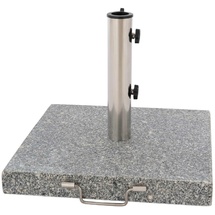 VCM Sonnenschirmständer mit Rollen Granit poliert grau eckig Edelstahl 45 x45 cm Griff