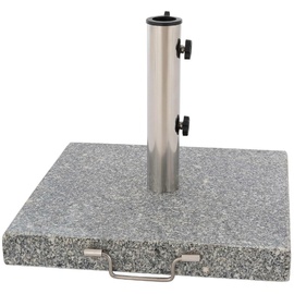 VCM Sonnenschirmständer mit Rollen Granit poliert grau eckig Edelstahl 45 x45 cm Griff