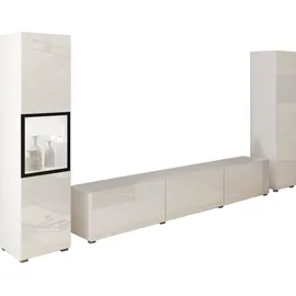 INOSIGN Wohnwand BERLIN III, Vitrine Türschlag links/rechts wechselbar, (Komplett-Set, 3-St), moderne grifflose Mediawand Breite 260 cm, Vitrine mit Verglasung weiß
