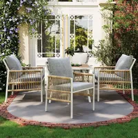 Flieks Rattan Gartenmöbel-set 5 teilig, Balkonmöbel Set Gartenloungeset 4 Personen, 4 Gartenstuhl mit Gartentisch, Terassenmöbel Gartengarnitur,... - Beige