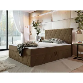 Mirjan24 Boxspringbett Simoti, Doppelbett mit zwei Bettkästen für die Bettwäsche, Hauptmatratze, Topper und Kopfteil (Magic Velvet 2299, Größe... - Braun