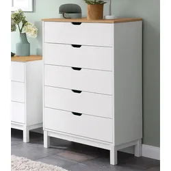Kommode HOME AFFAIRE "Post", beige (natur, weiß), B:76cm H:113cm T:39cm, Massivholz, Sideboards, massives Kiefernholz, mit vielen Stauraummöglichkeiten, Breite 76 cm