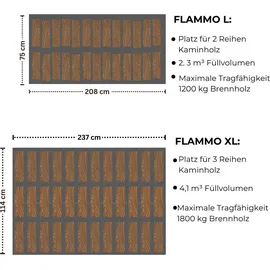 Delta Gartenholz Kaminholzregal Flammo XL Kiefernholz 237 x 114 x 203 cm grau