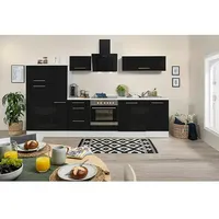 Respekta Premium Küchenzeile RP310WSCBO  (Breite: 310 cm, Schwarz, Mit Elektrogeräten)
