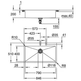 Grohe K800 90-S 84.6/51 1.0 Einbau Becken mittig edelstahl