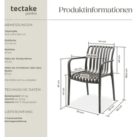Tectake Alcudia Gartenstuhl 4 St. 4 x 4 x 4 cm Silber