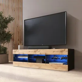komodee Tivoli Lowboard 140 x 40,5 x 35,5 cm Blau/Schwarz Glas/Holz