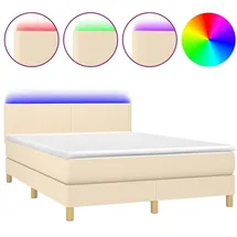 vidaXL Boxspringbett mit Matratze & LED Creme 140x200 cm Stoff